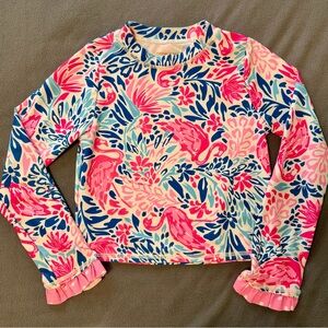 Cynthia Rowley Girl’s Floral & Flamingo Long Sleeve Rash Guard Swim Top, Size 7